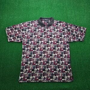 Vintage Aureus Golf Polo Shirt Mens XL Photographic Collage AOP Made In USA 90s